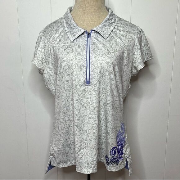 Athleta White Starfruit Gravity Polo CoolTouch Golf Tennis Shirt Womens Large - Picture 1 of 7